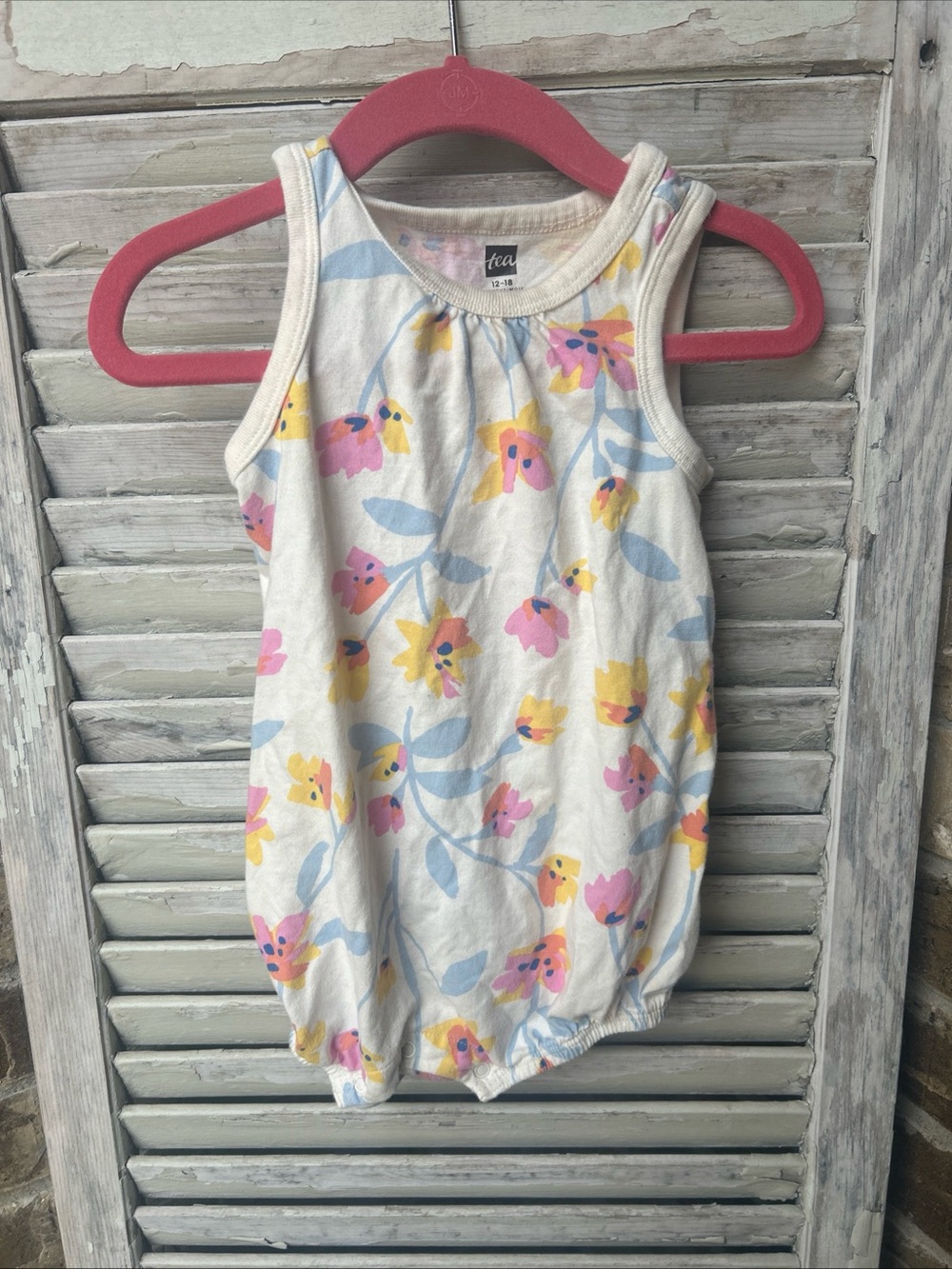 Tea Collection Bubble Romper Floral & Fruit Print Cotton Size 12-18m Ruffles.